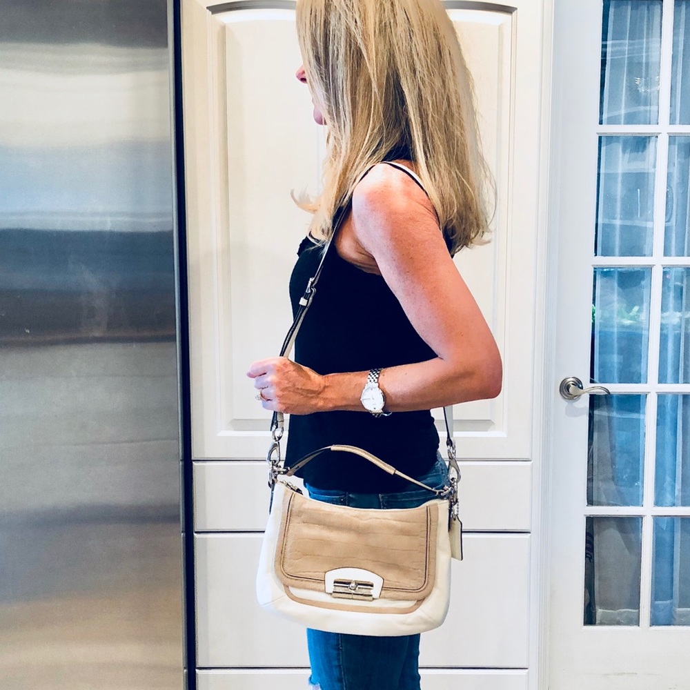 Coach White & Tan Leather Bag